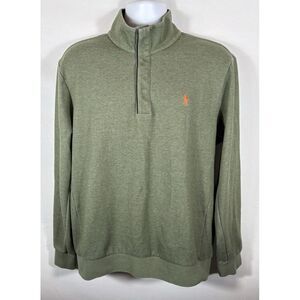 Polo Ralph Lauren Men's L Green Mock Neck 1/4 Button L/S Sweater Shirt - 361